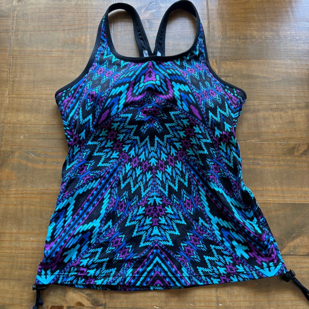Athleta Cayo Coco Ready To Run Tankini Swim Top-Blue Geometric-Size Small-Sporty - Picture 3 of 6